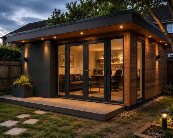 Log cabin garden room office in Hertfordshire