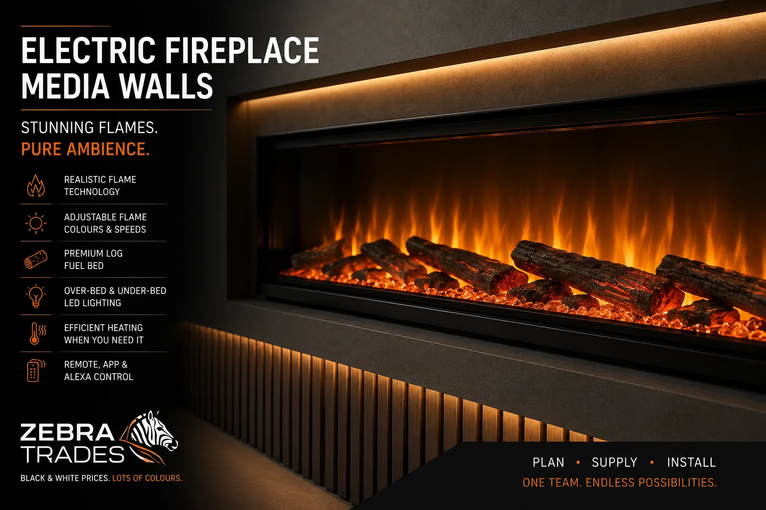 Electric fireplace media wall installation