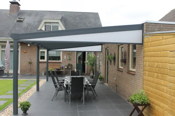 Wall mounted aluminium pergola installation in Cuffley